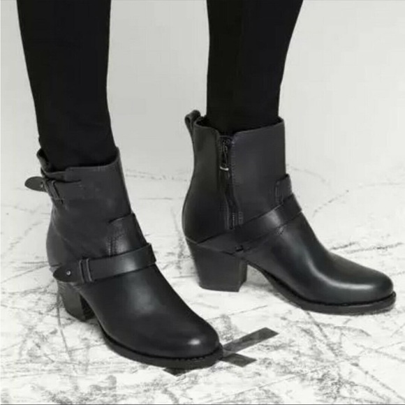 rag & bone 'Harper' Moto Boot stocked heel adjustable straps Black Size 9 - Picture 5 of 12